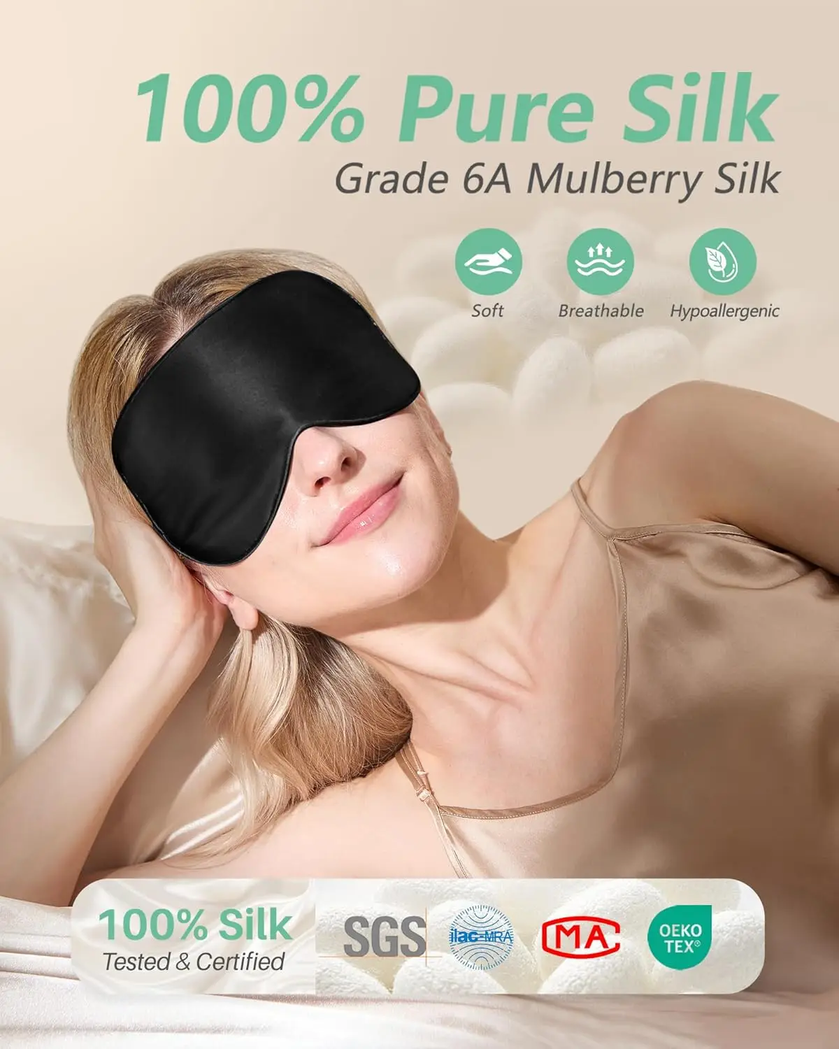 Sleep Mask, 2 Pack 100% Real Natural Silk Eye Masks with Adjustable Strap for Sleeping, Mulberry Silk Eye Sleep Shade Cover, Blo view 2