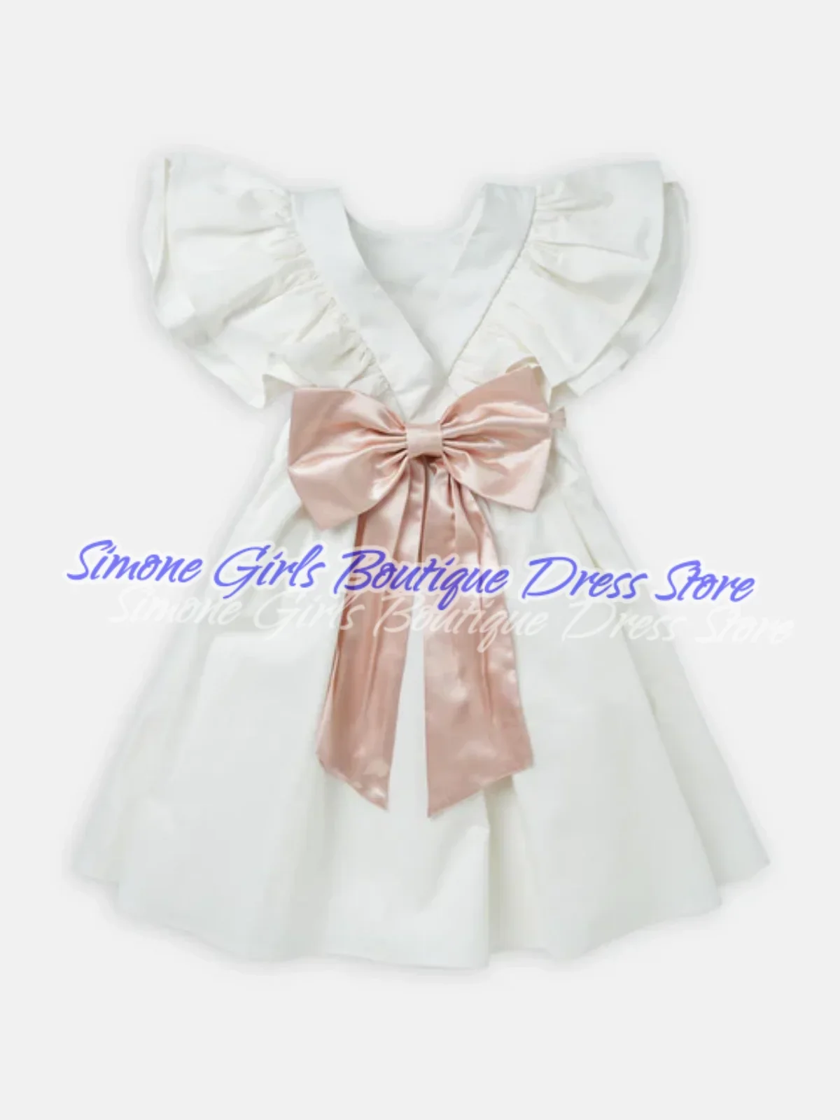 Satin Open Back Bow Lotus Leaf Sleeves Flower Girl Dresses for  Parties Wedding Ceremonies Dance Performances Formal Receptions