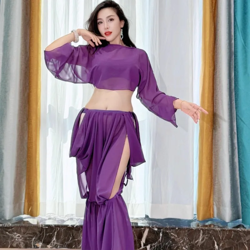 Customized Swegal Belly Dance Practice Costume Eastern Dance Charm Chiffon Lantern Pants Set Four Piece Set Practice Outfit