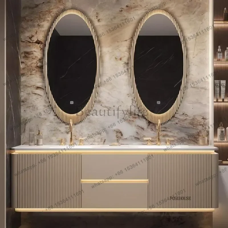 Vanity Cabinets Set Modern Slate Single Double Basin Nordic Oak Storage Bathroom Drawer Slab Sink Mirror