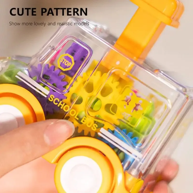 Cartoon Transparent Gear Car Toy Inertia Slide Children's Interactive Toys Lnertia Pull-back Cars with Rails Press Car
