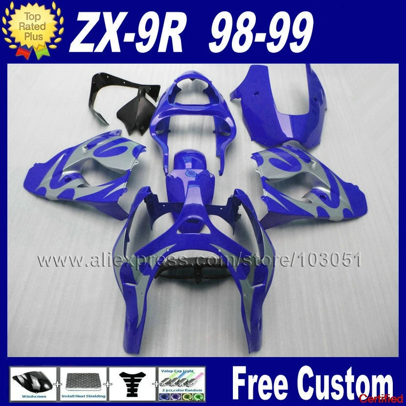 

Factory Motorcycle Fairings For Kawasaki 1998 1999 ZX 9R Ninja R 98 99 R Gray Flame Blue Repair Kit Parts