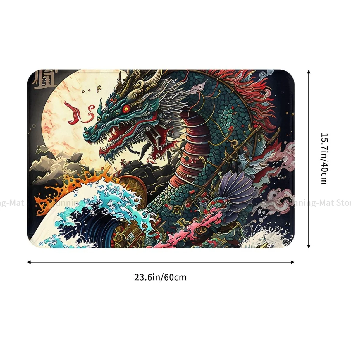 Japanese Wave Non-slip Doormat Great Night Japanese Dragon Living Room Bedroom Mat Prayer Carpet Indoor Pattern Decor