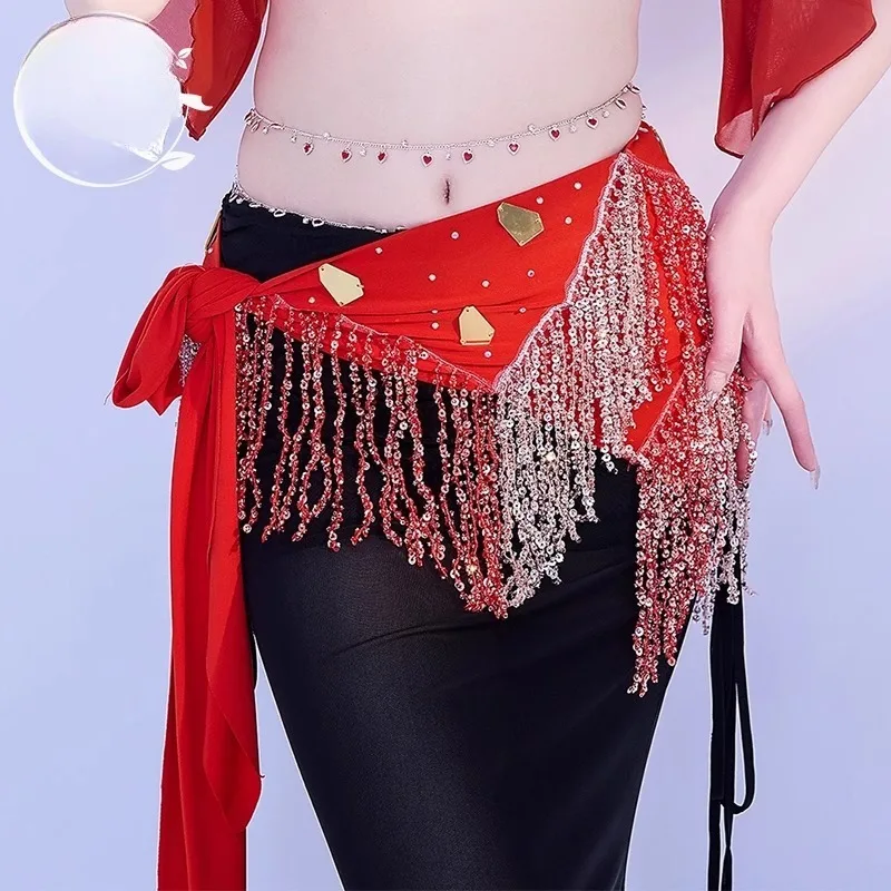 Customized New Belly Dance Belt Waist Chain Hip Scarf Triangle Scarf Tassel Tribe Dance Performance Waist Scarf Female Skirt