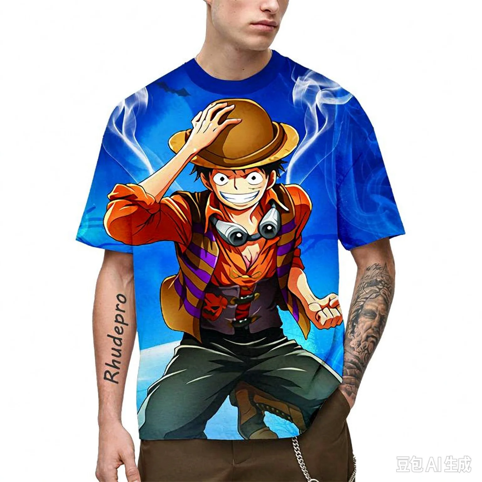 Bandai Casual Sports Tee, Quick Dry Breathable, One Piece Battle Print. Anime Style Fan Groups, Relaxed Fit, Unique Group Look.