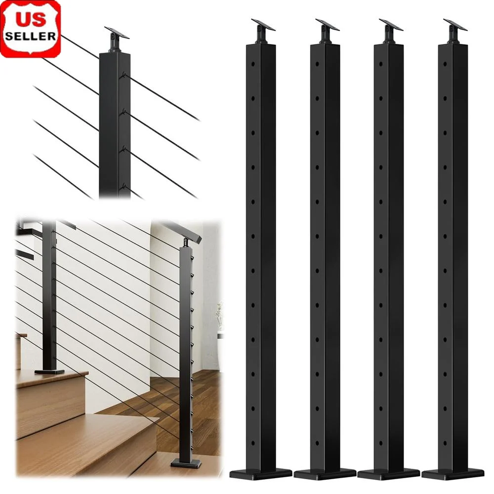 Paquete de 4 Kit de poste de barandilla de Cable de escalera de acero inoxidable, 42 "x 2" x 2 ", 25-35 grados, Kit de sistema T304 de montaje en superficie, óxido