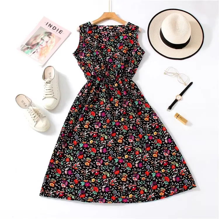 

Платье миди с цветочным принтом в стиле Mommy, свободного кроя, стройнящее, летнее, новинка, женская одежда в корейском стиле, платье с круглым вырезом