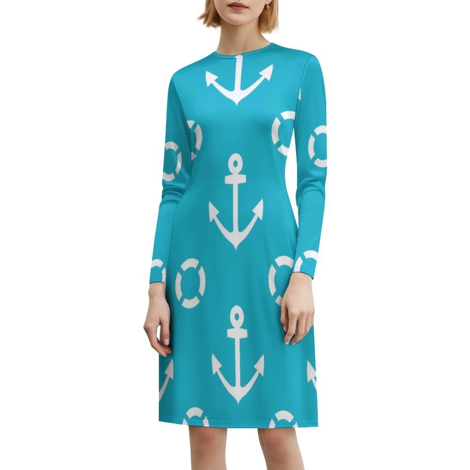 المراسي Aweigh البوهيمي فستان بلا أكمام متعدد طباعة شاطئ عطلة فستان الحفلات البحرية مرساة قارب البحر المحيط المياه طوف الإناث #6