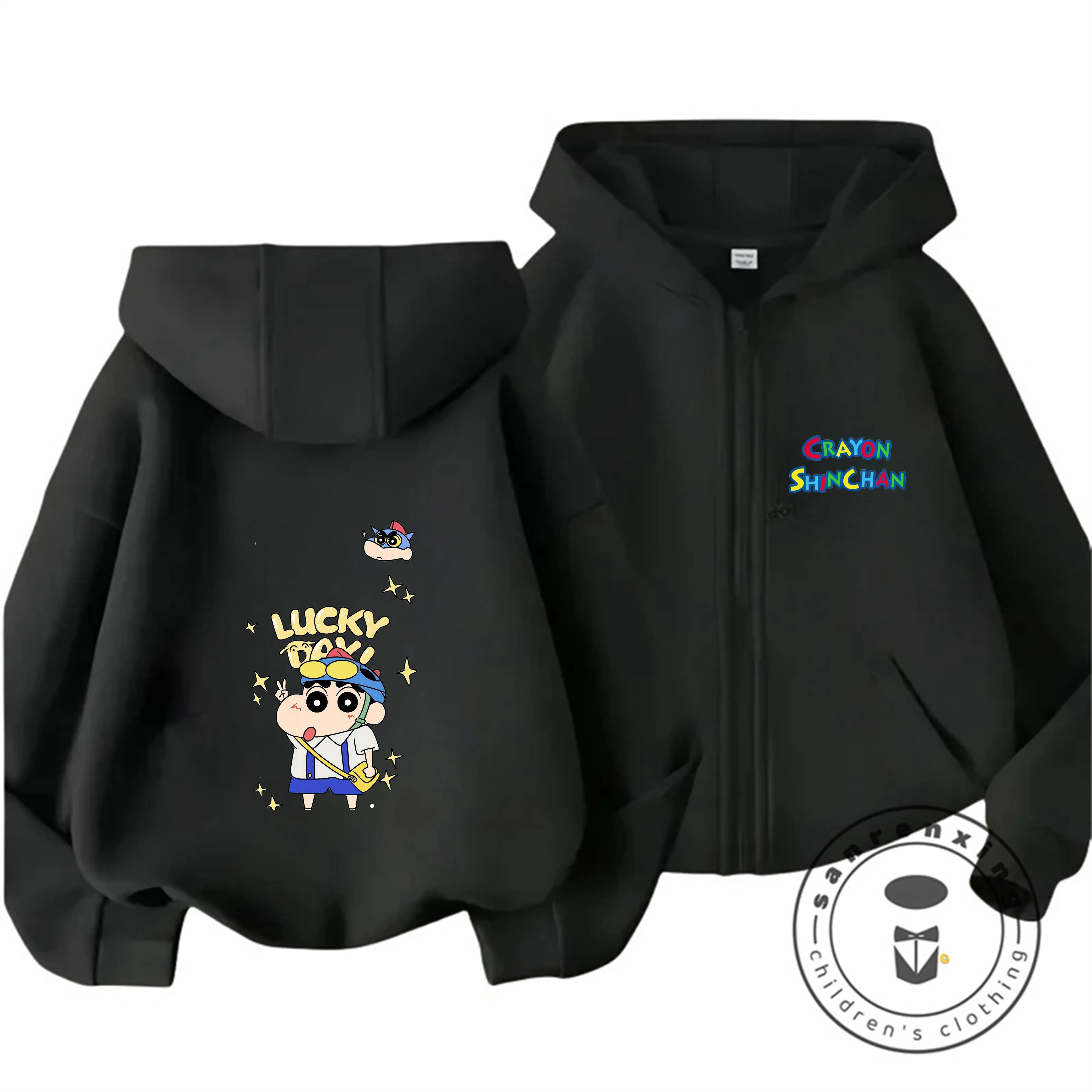 New Autumn Winter Zipper Hooded Sweatshirt Cute Cartoon Trendy Tops For Kids Crayon Shin Chan Boys Girls 3 14 Years