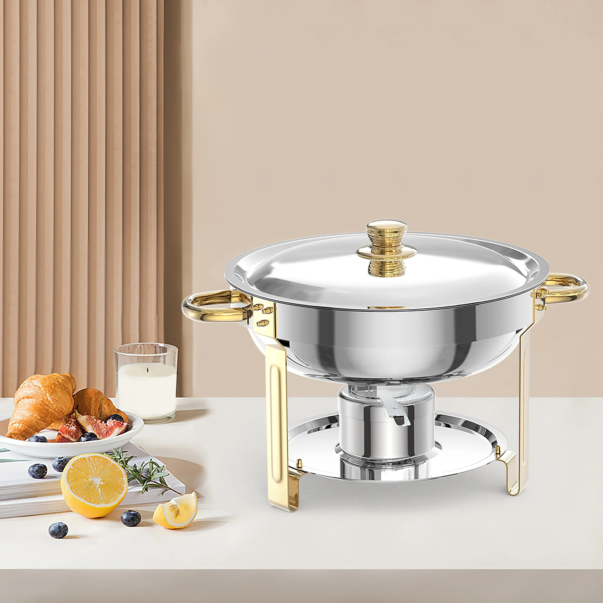 Chafing Dishes for Buffet 2/4/6Pack, 5QT Round Chafing Dishes for Buffet, Stainless Steel Chafing Dish Buffet Set with Spoon and Tweezers for Any Party