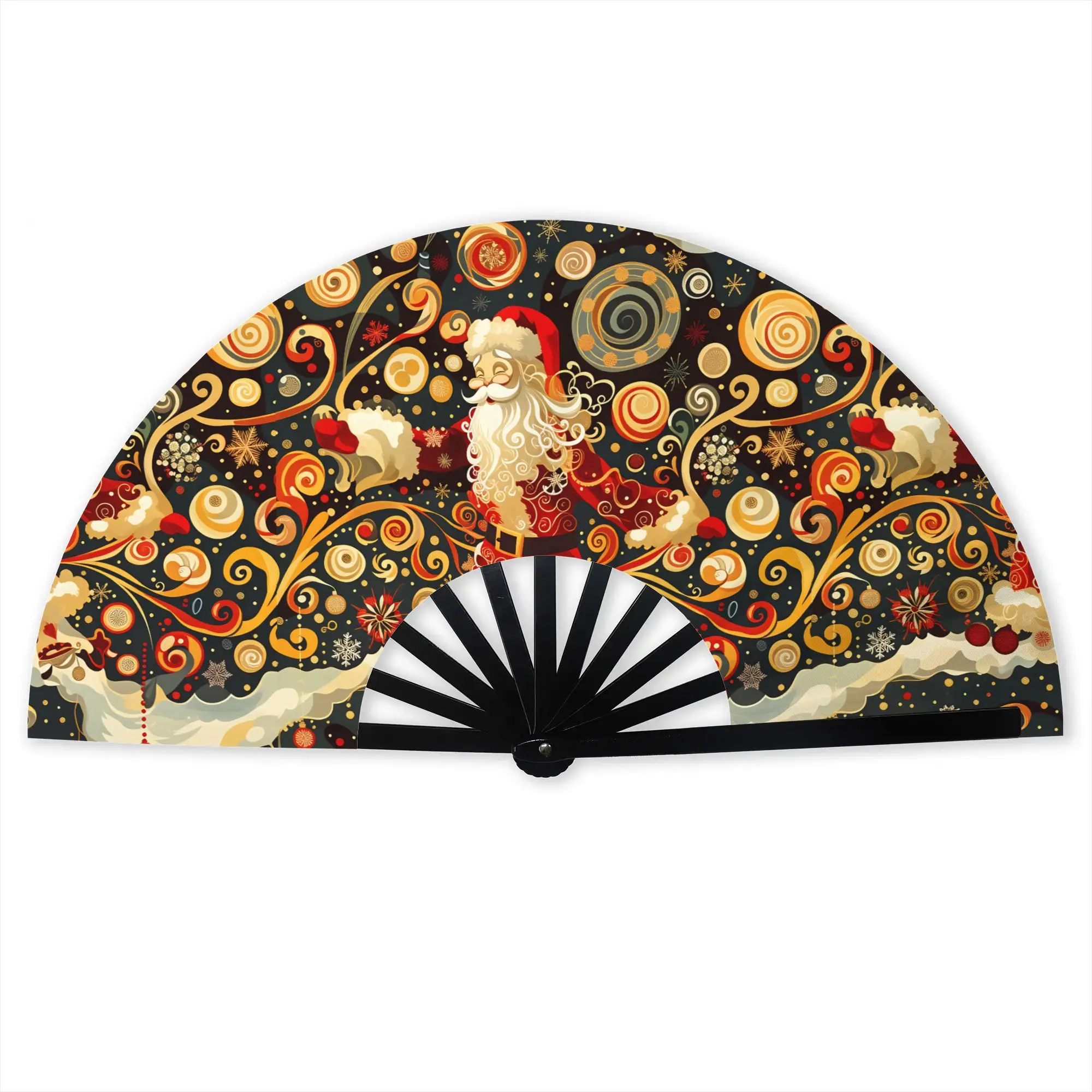 Christmas Patchwork  Traditional Folding Fan Oriental Art  High-Quality Fans Gift Elegant Decorative Hand Fan