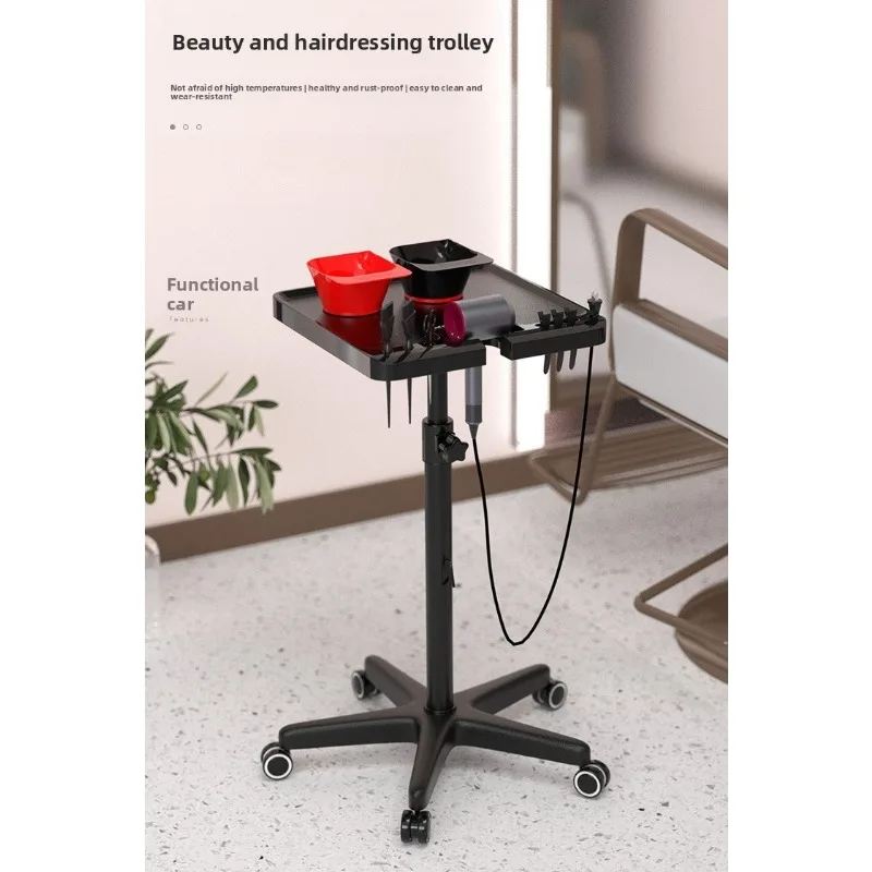 Height Adjustable Salon Trolley with Magnetic Suction Bowls Hairdressing Embroidery Tool Cart Portable Hair Salon Furniture