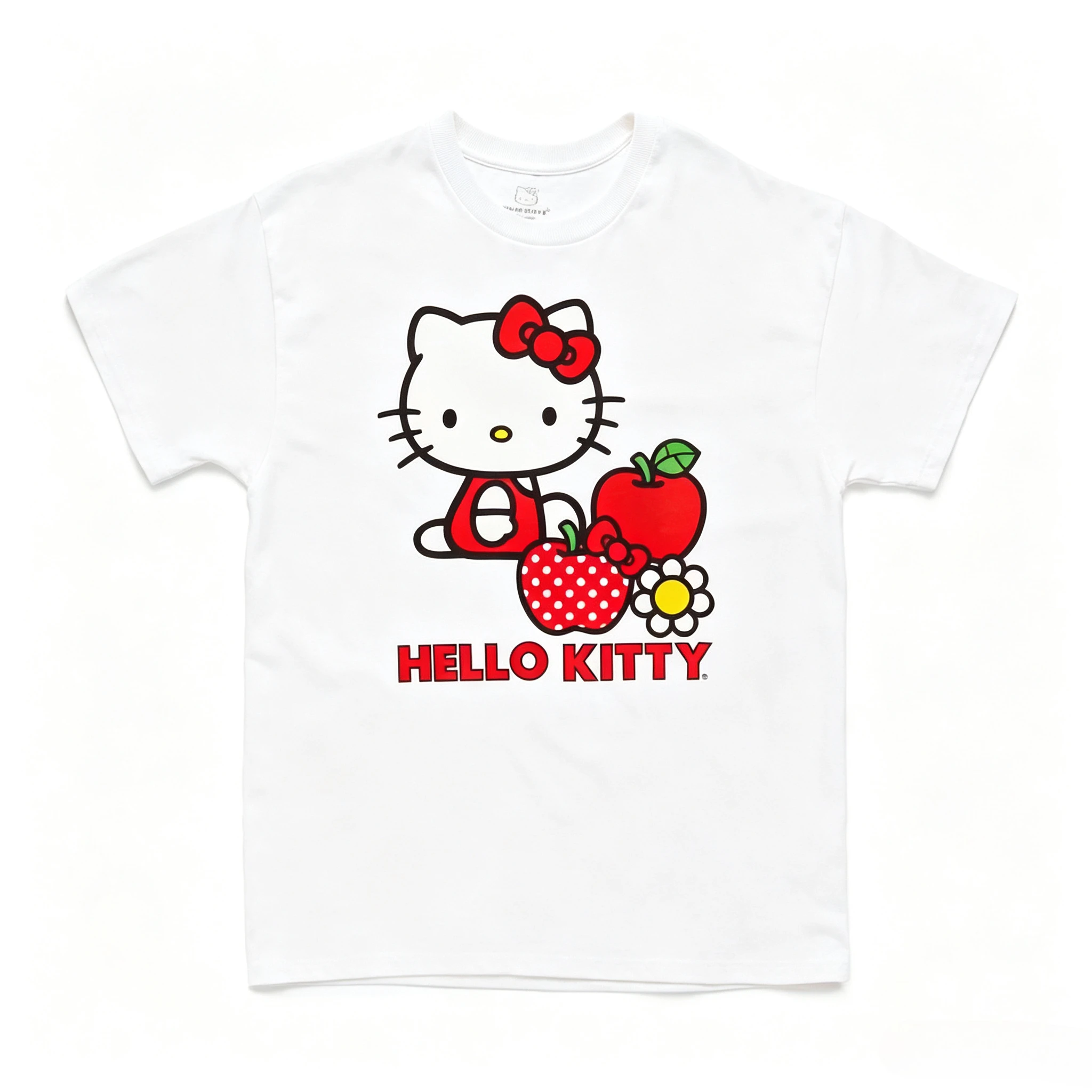 Hello Kitty Apple Flower T Shirt Cute Cartoon Character Print Short Sleeve Sanrio Kitty Graphic Casual Unisex Women Kids Tee Top