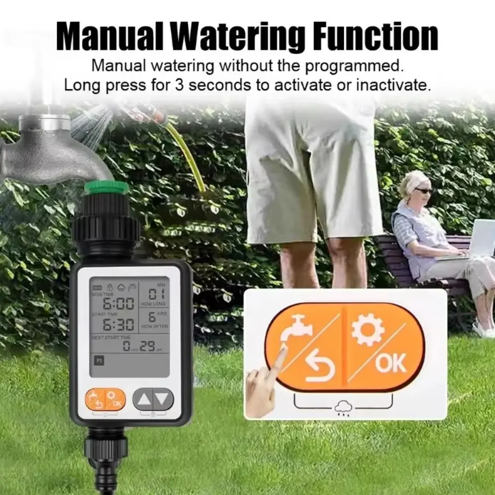 Large Screen Digital Watering Timer IPX5 Waterproof Adjustable Program Garden Watering Timer Easy Setup Multiple Program