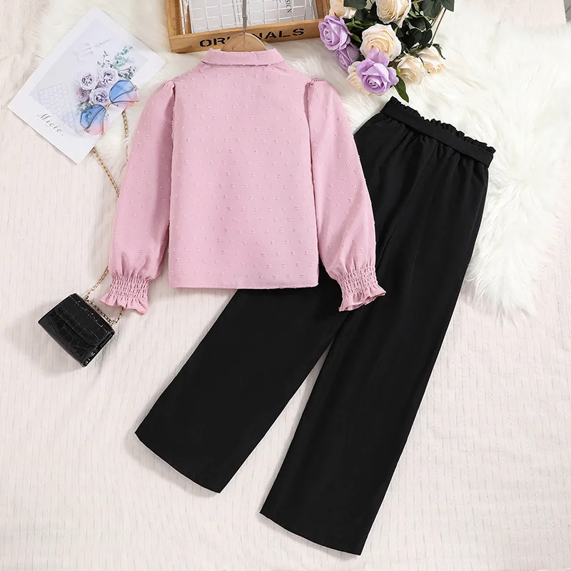 Kids Casual Clothing Sets Outfits for Girls Spring Autumn New Children Fashion Long Sleeve Shirts Tops Black Pants 7-14Y