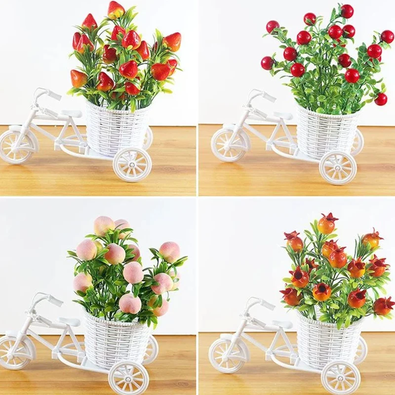 【TG】Rattan Flower Basket Vase Tricycle Bicycle Model Home Garden Wedding Party Decor Romantic Lovely Decor Figurines Miniatures