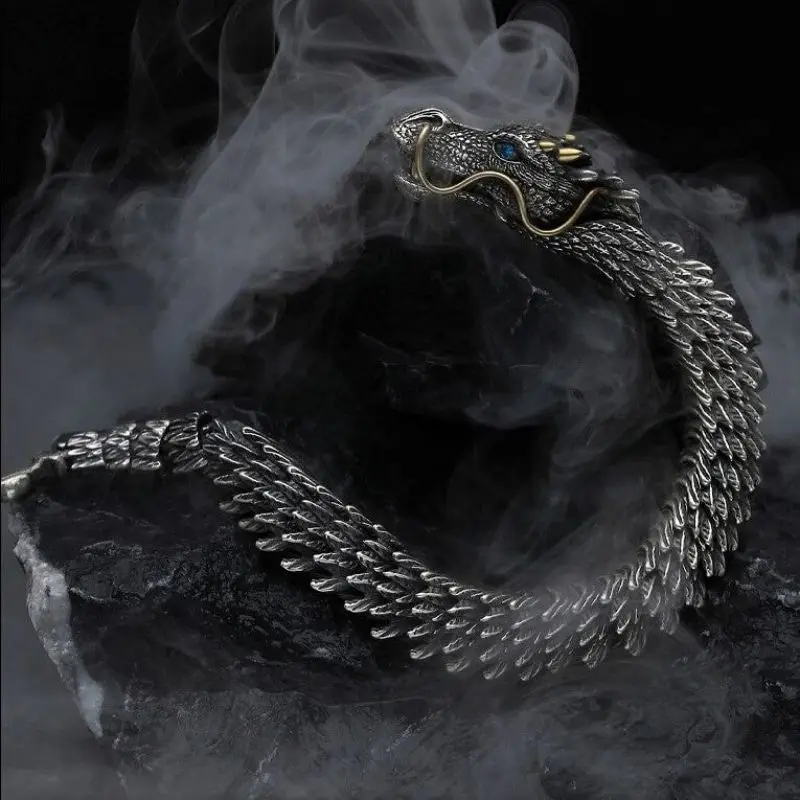 Vintage Men Faucet Bracelets Punk Metal Dragon Bone Irregular Chain Bracelet Confidence Gothic Hiphop Bangle Jewelry Accessories