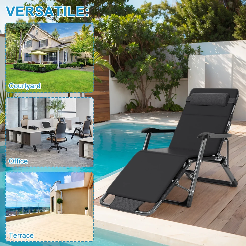 كرسي صالة قابل للتعديل للتخييم، كرسي فناء قابل للطي مع وسادة مسند للرأس للاستخدام الداخلي والخارجي