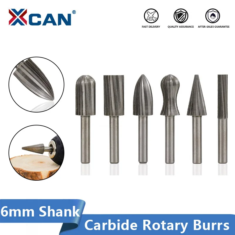 XCAN High Speed Steel Rotary Burrs 6mm Shank Router RASPS for Metal Engraving /Grinding Rotary Files