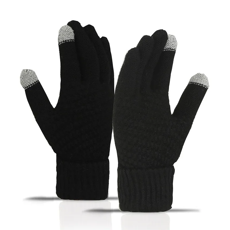 Touch Screen Gloves Are Cute for Winter Cycling Warm with Fleece and Thickened Five-fingered Knitted Gloves Mountaineering Glove