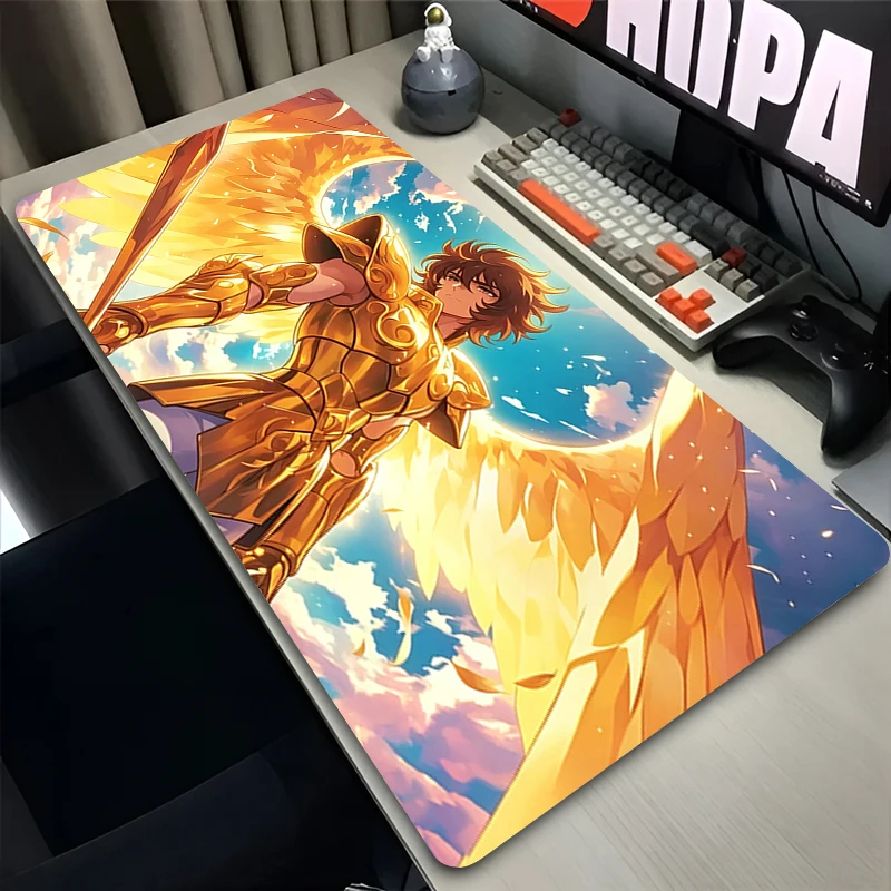 Large Mouse Pad Gamer Home Computer HD Mousepad Saint Seiya Cool Anime Keyboard Pad Rubber Carpet High-Quality Gaming MousePad