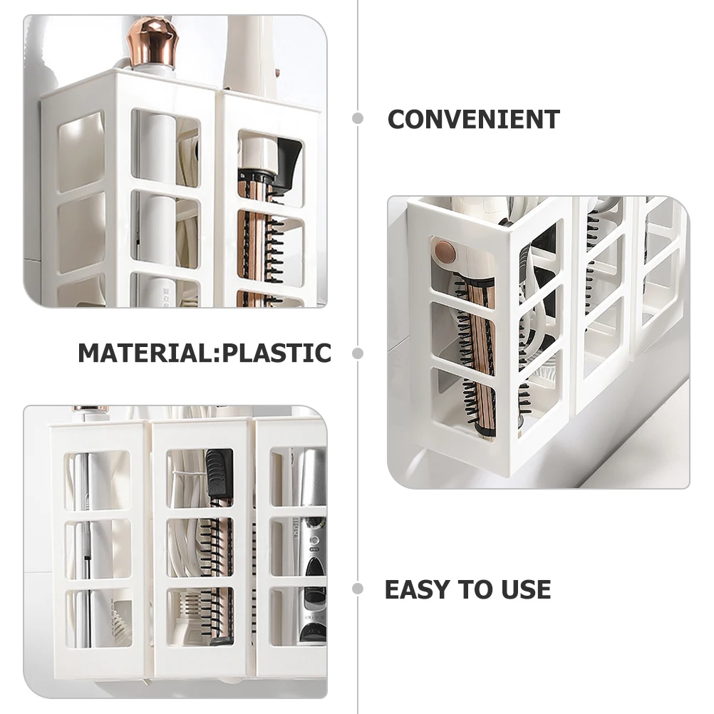 

Hairdressing Tool Storage Box White Plastic Wall Mounted Dryer Holder Straightener Organizer Rack Bathroom Tools