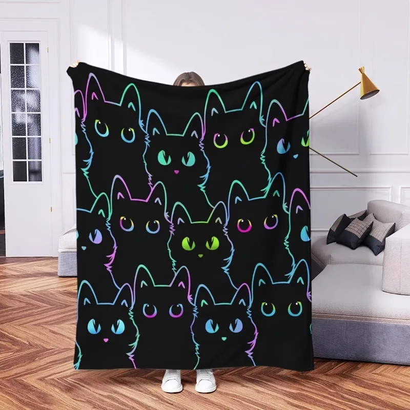 [Niedliche Cartoon-Flanelldecke] 1 Stück Herbst-Cartoon-Flanelldecke mit schwarzer Katze – weiche Decke für Büro, Zuhause, Bett, Sofa