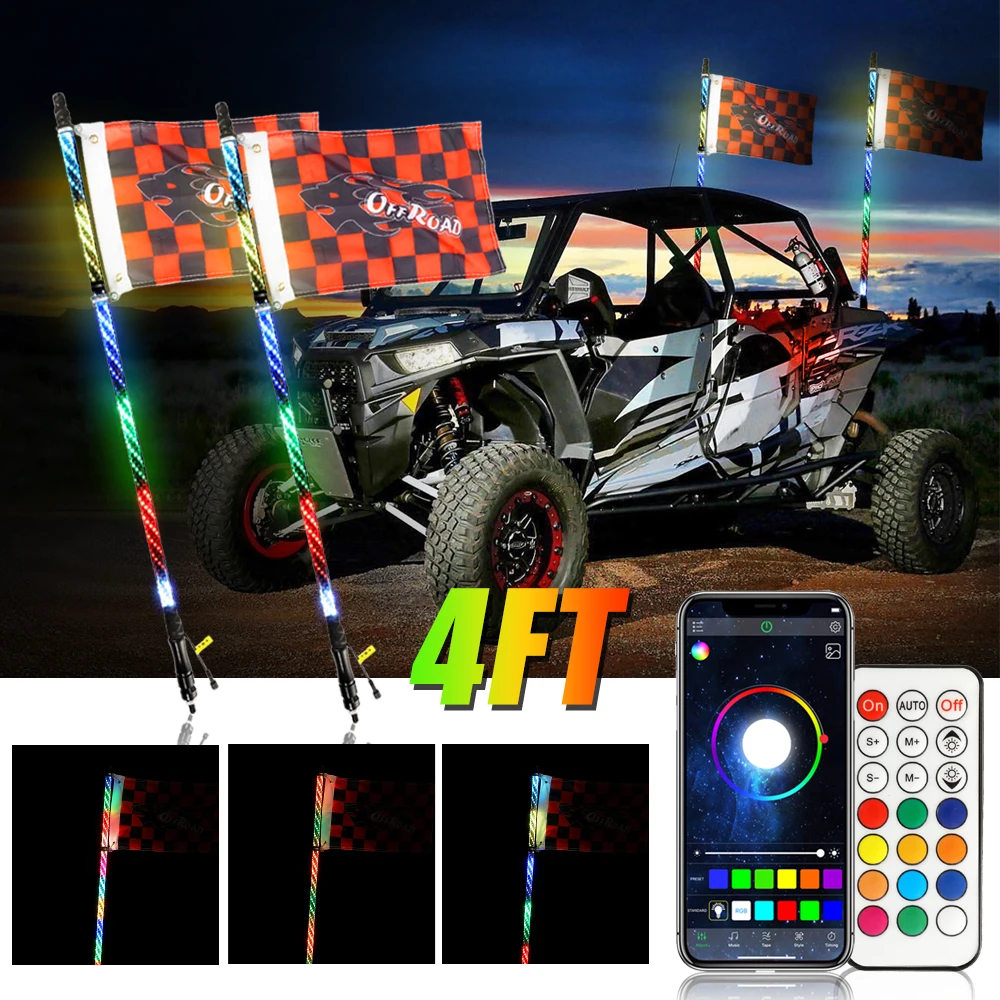 LED Whip Lights RGB Multi-Color Flagpole Lamp Bowlight APP Remote Control Brake Lamp Turn Signal Light for Offroad ATV