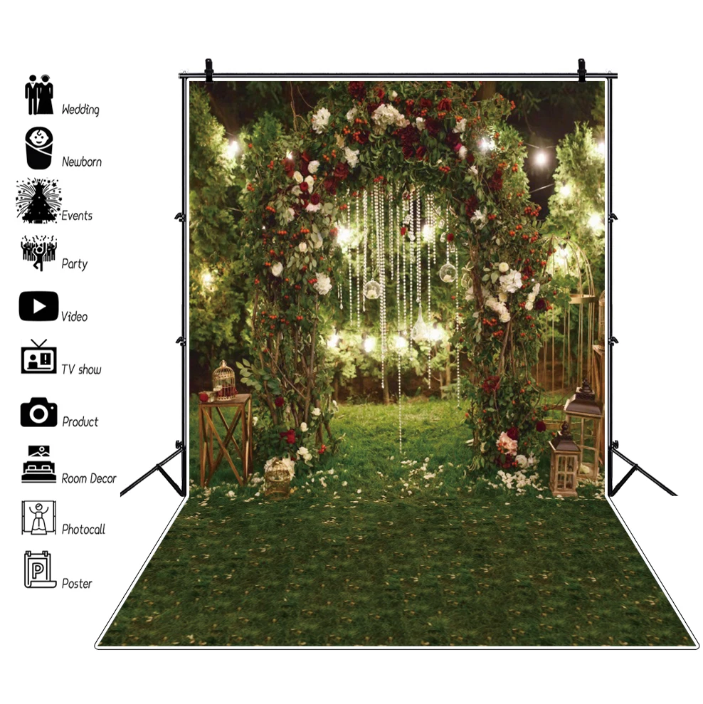 

Marrie Wedding Scene Bride Photography Backdrop Prop Flowers Wall Party Decor Baby Portrait Photographic Background Photo Studio