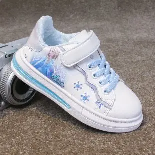 Kids Board Shoes Disney Elsa Print White Sport Shoes 2023 New Casual Sneakers Frozen Student Tennis Shoes Tide Running Shoes