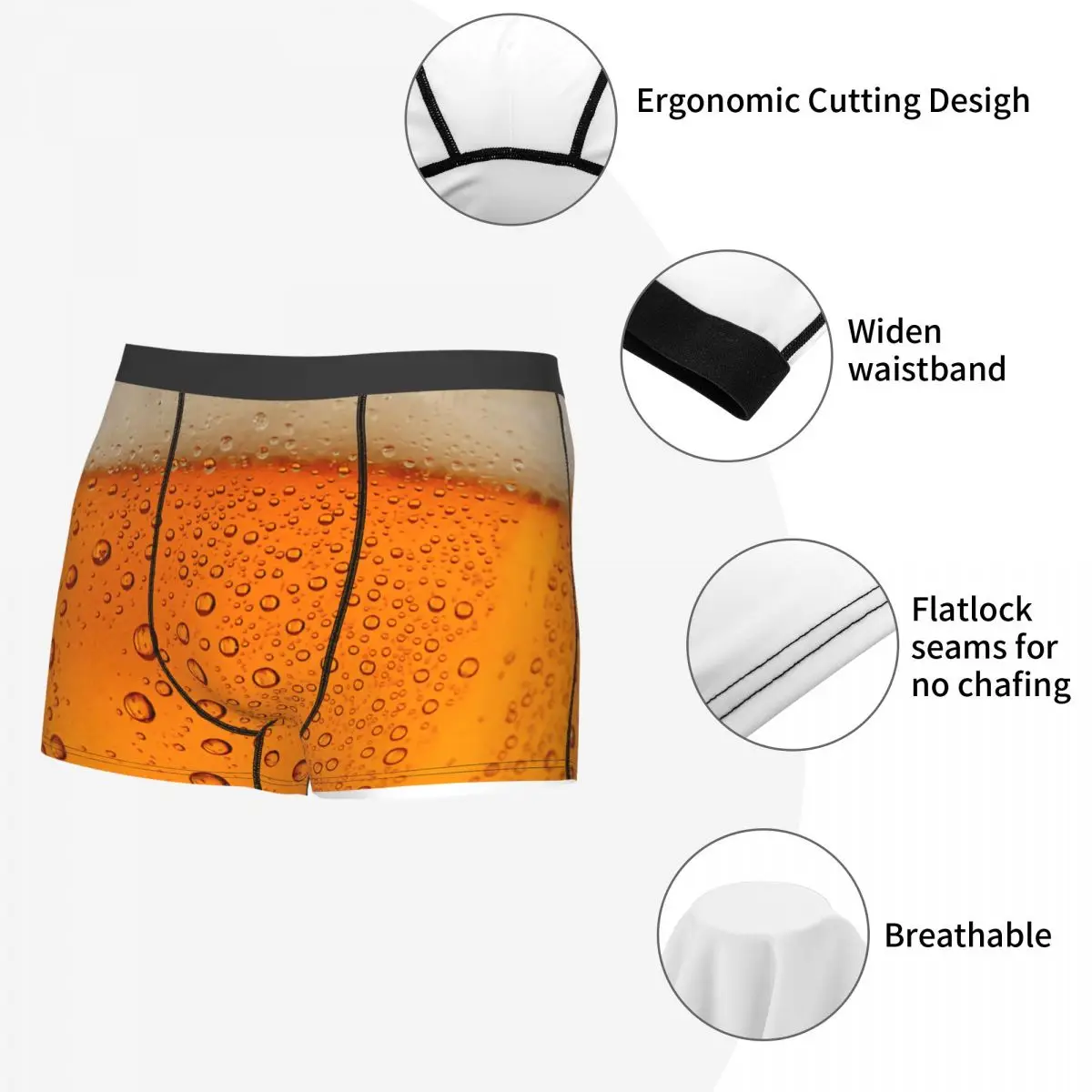 Custom Beer Realistic Bubbles Foam Boxers Shorts Mens Drinking Lover Briefs Underwear Novelty Underpants