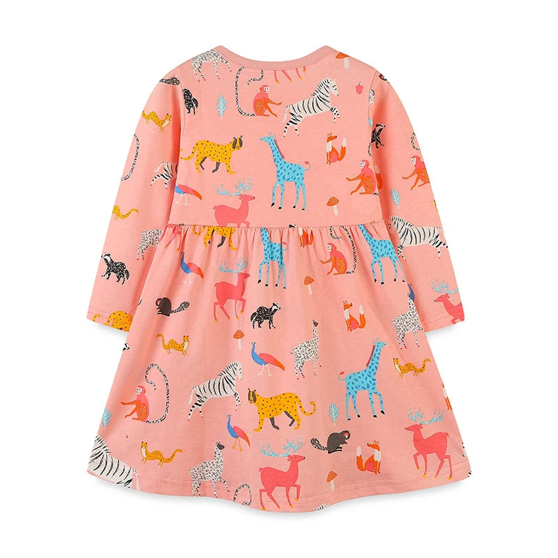 SAILEROAD Baby Girls 2024 New Spring Autumn Children'Clothing Cartoon Animals Dresses Cotton Long Sleeves Kids Clothes