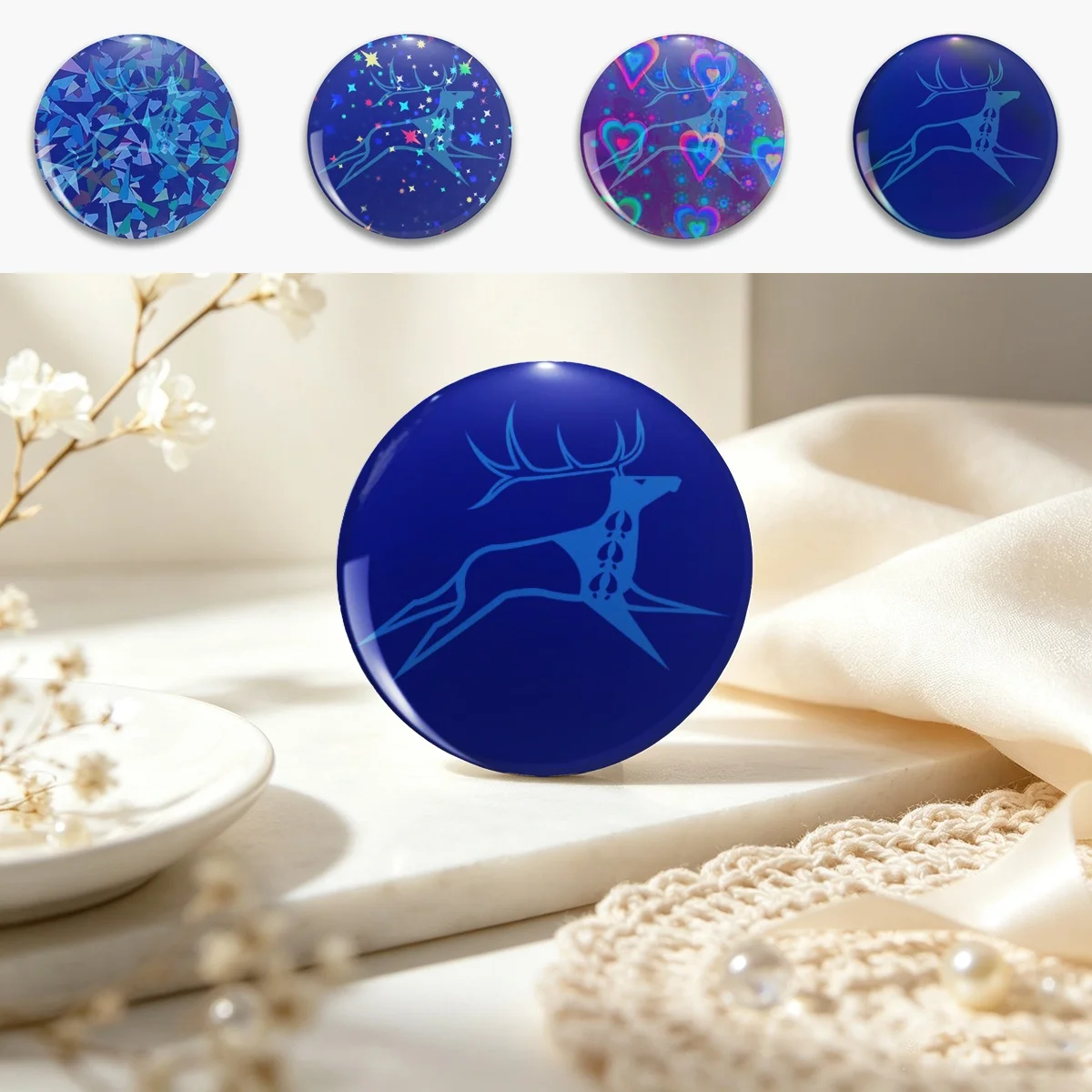 Elk Running (Blue) Pin Holographic Star Heart Pin Brooches Laminated Button Fashion Accessory