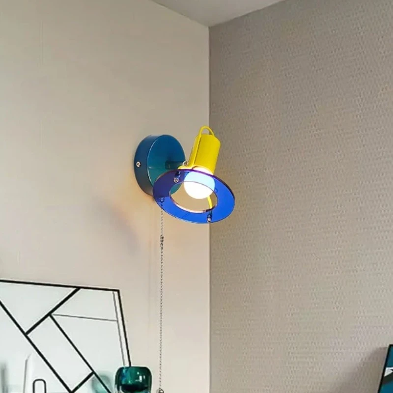 Blue Red Wall Lights Memphis Design Living Room Wall Lamps Acrylic Sconce Colorful Decorative Bedroom Bedside Light for Study view 3