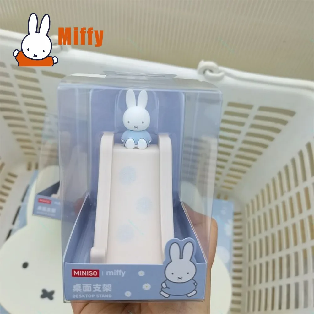 Kawaii Miffy Slide Phone Stand Cute Rabbit Desktop Holder Pastel Pink Blue Floral Pattern Aesthetic Study Desk Decor Girl Gift view 4
