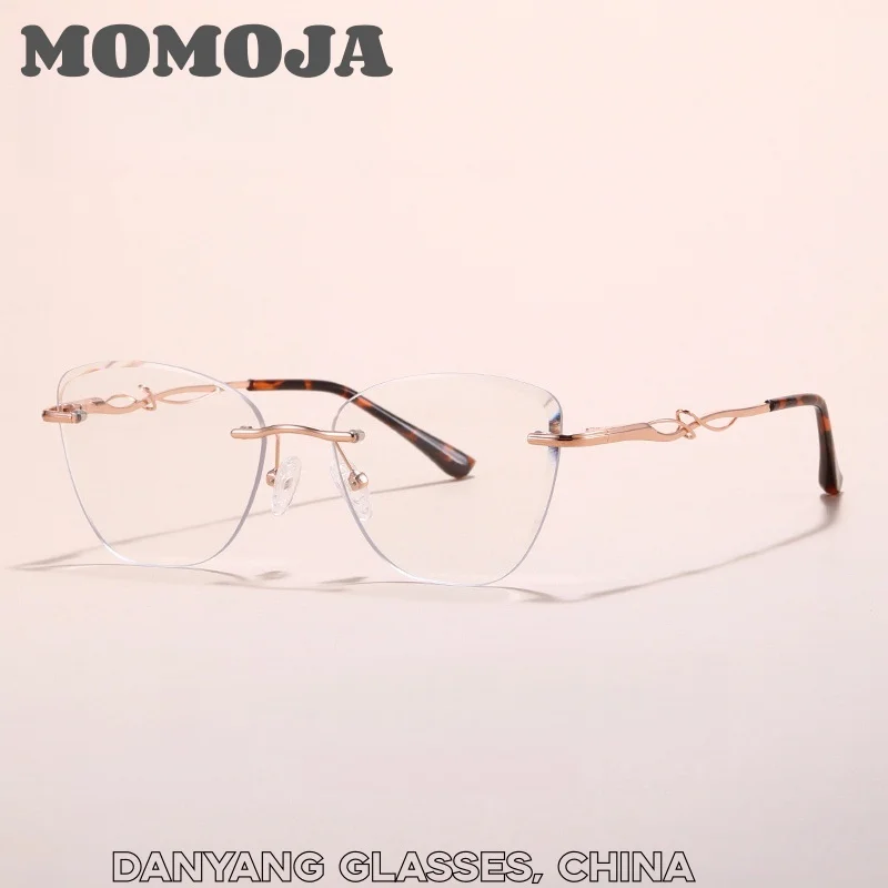 

MOMOJA Alloy Frameless Cat Eye Optical Eyeglasses Women's Prescription Spectacle Frames Ultra Light Myopia Glasses 79003