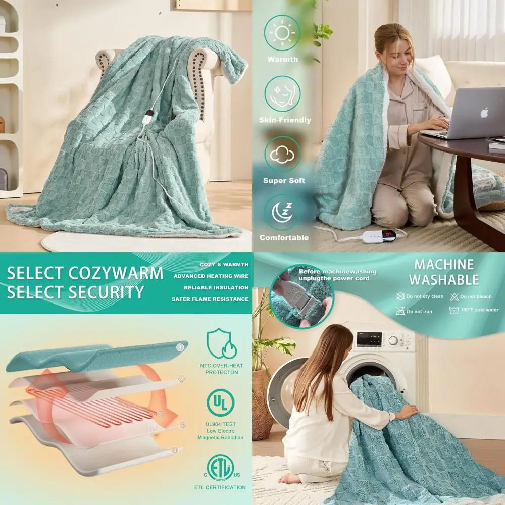 

6-Level Heated Blanket with 10-Hour Auto-Off, Soft Flannel, Fast Warming, ETL & FCC Certified, Green, 90x100