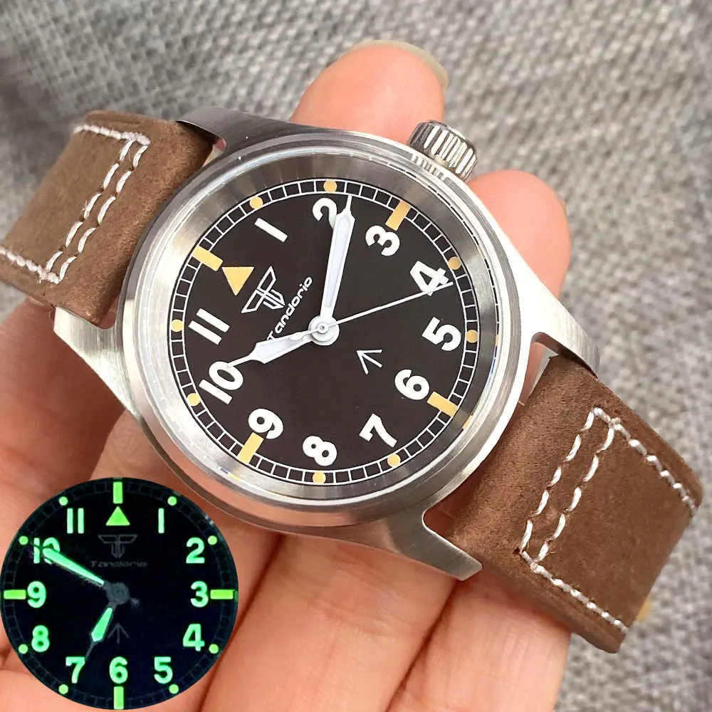 

New Tandorio Pilot 36mm NH35 PT5000 200M Waterproof Luminous Diving Automatic Mens Watch Sapphire Glass Brushed Leather Strap