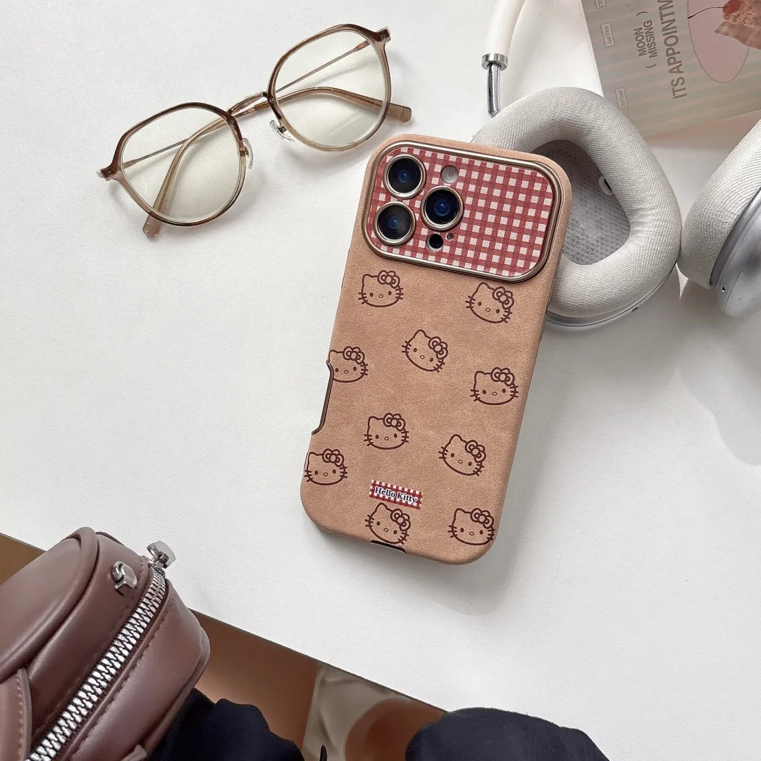 Милый кожаный чехол с рисунком «Hello Kitty» для iPhone 17, 16, 15, 14, 13, Pro Max 16 Plus, мягкий чехол для камеры «все включено»