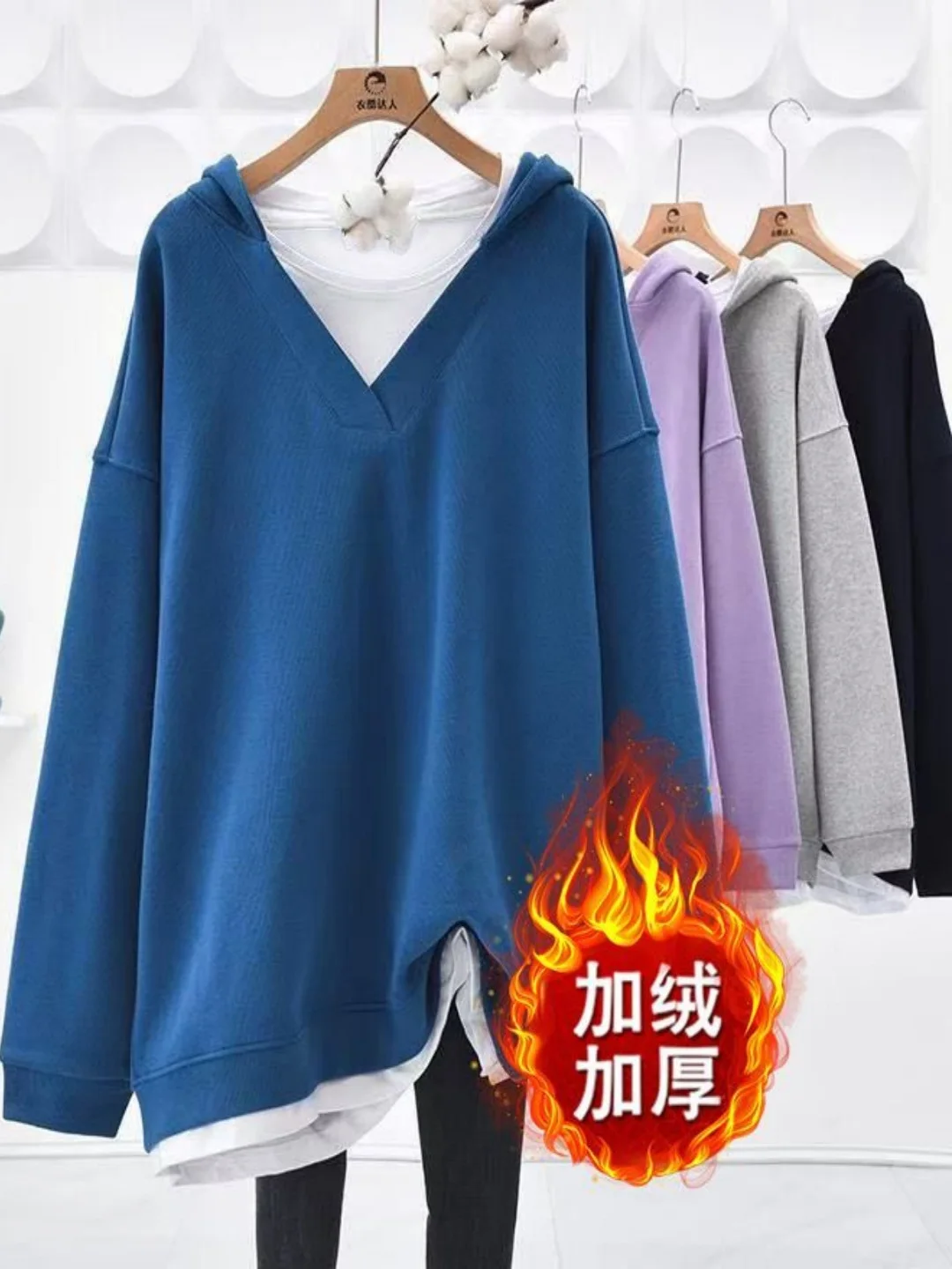 

Зимняя толстовка больших размеров Thiened Fce, свободный крой V-Ne, антивозрастной топ средней длины для молодых женщин, корейский Sle Long Sve