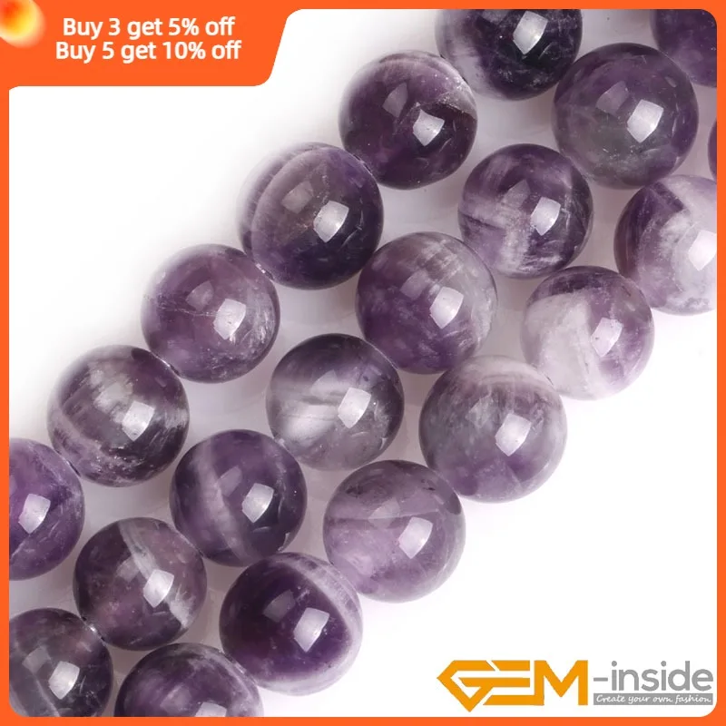 1.5mm-2mm Big Hole Natural Gem Stone Purple Dream Lace Amethysts Round Beads For Jewelry Making 15\