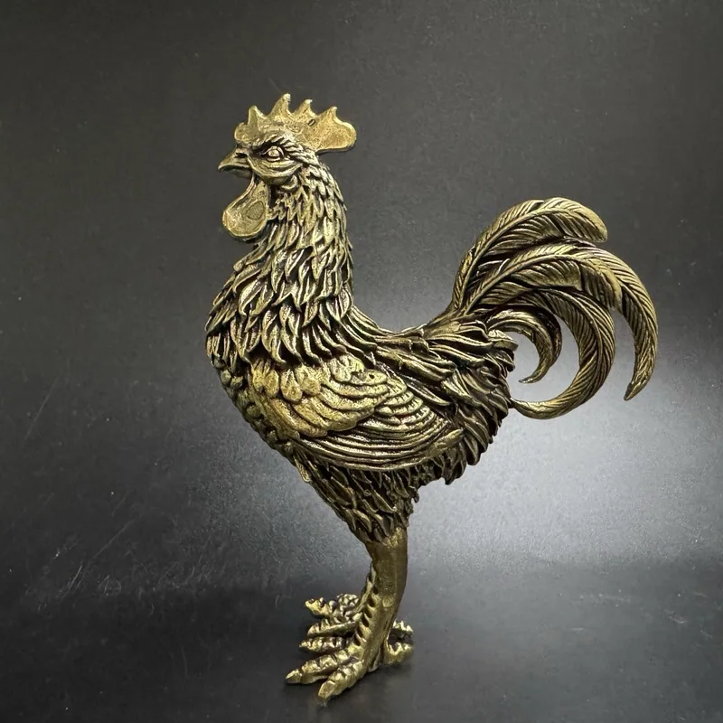 Brass rooster ornament, antique-style bronze piece, study room tea pet decoration, twelve zodiac rooster bronze craft collectibl