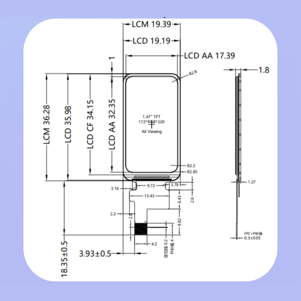 Módulo de exibição LCD TFT de 1,47 polegadas ST7789 Driver 172 * 320 IPS Interface SPI de visão completa com módulos de exibição de 8 pinos
