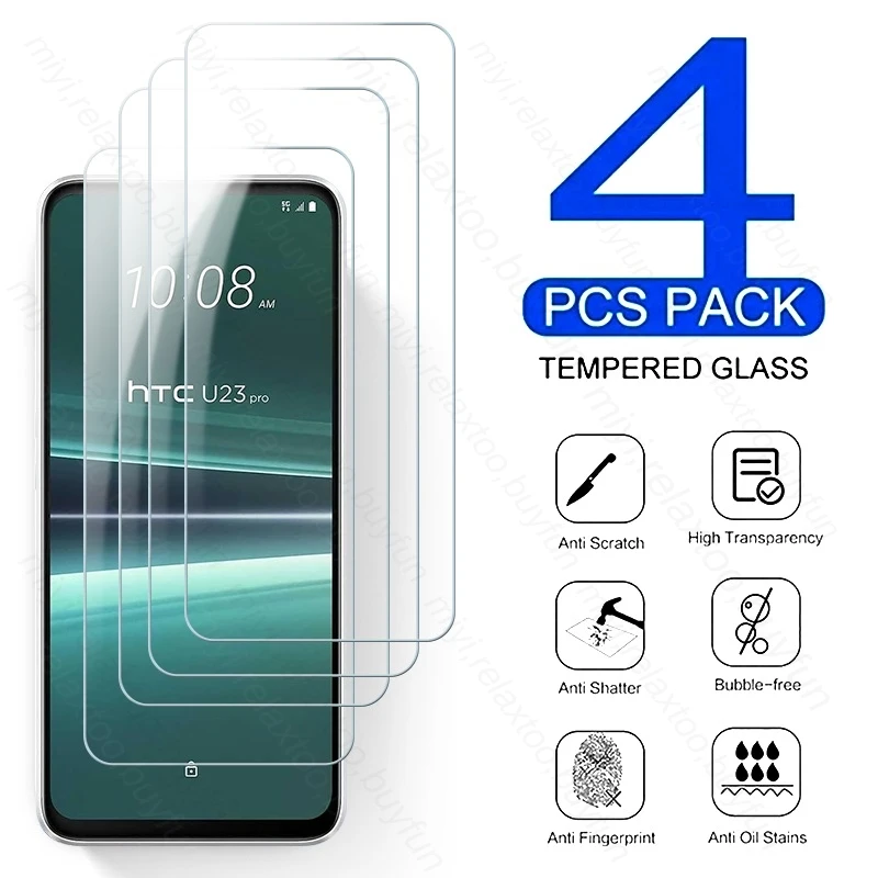 4PCS Tempered Glass For HTC U23 Pro U23Pro U 23 23U 5G Explosion-Proof HD Screen Protector Toughened Protective Film Guard Cover