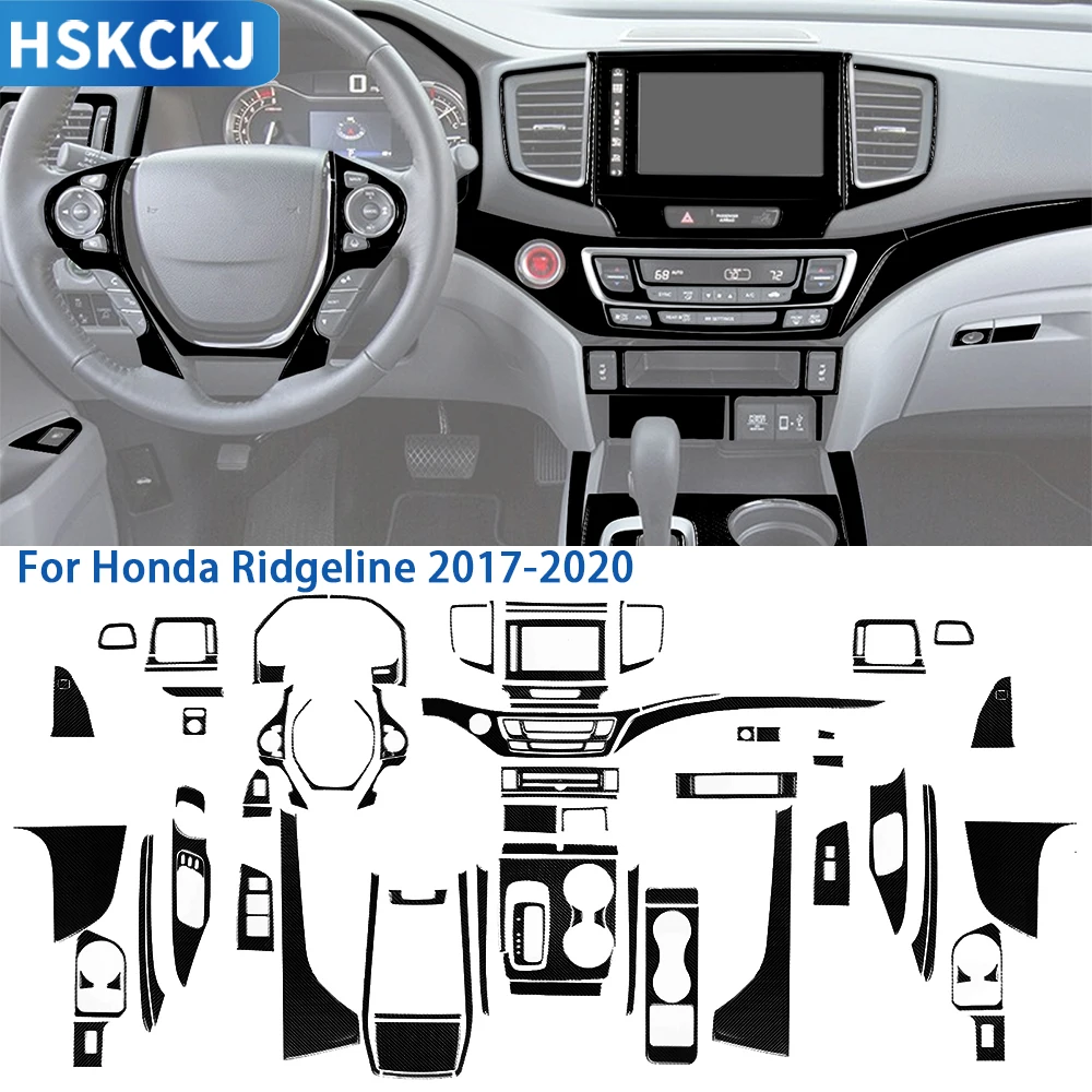 For Honda Ridgeline Pilot 2017-2023 Accessories Piano Black Plasti Car Interior Gear Door Dash Frame Full Set Cover Trim Sticker