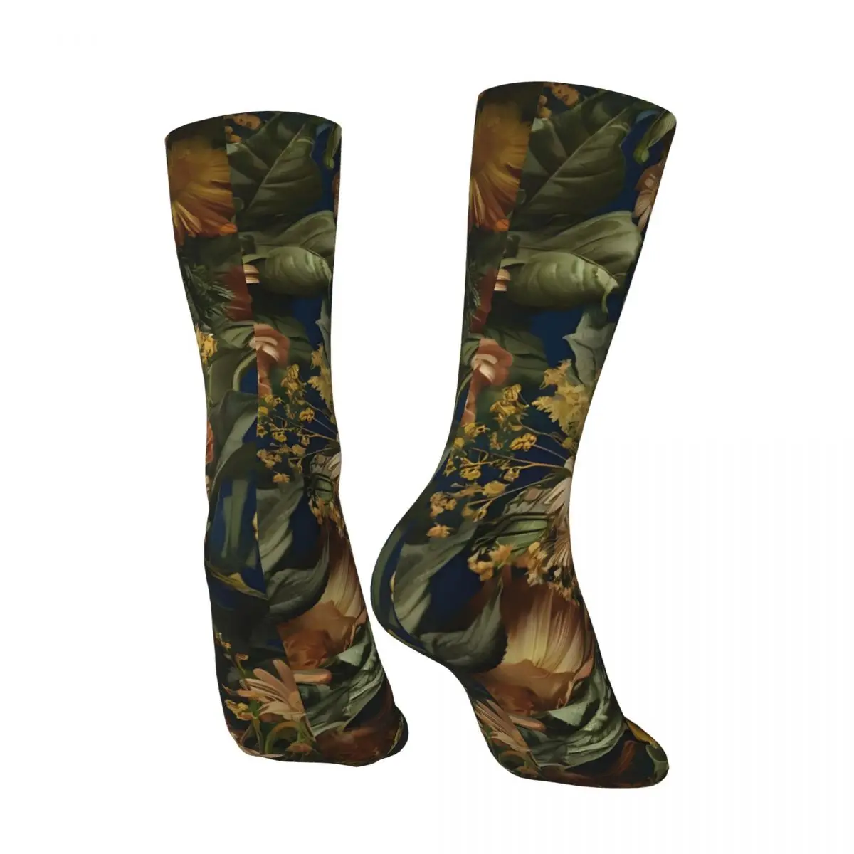 Vintage Midnight Golden Floral Pattern. Men's compression Socks Unisex Harajuku Seamless Printed Novelty Crew Sock