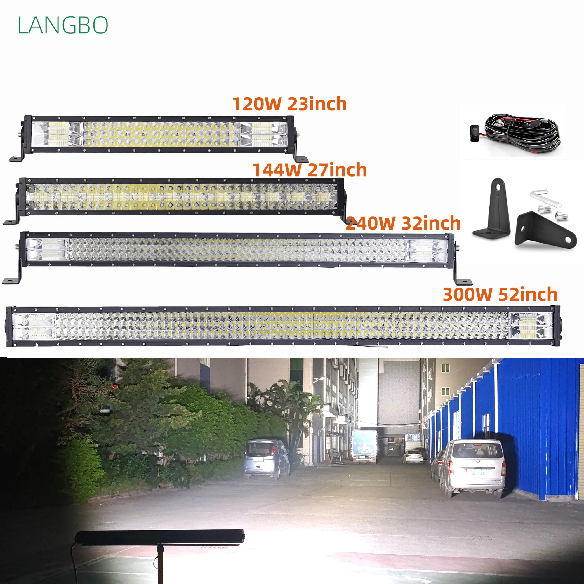 JY 4 16 21  52 Inch 300W 3 Rows Combo LED Work Light Bar for light pods 4X4 Offroad ATV SUV Truck Fork lift trains boat 12V 24V