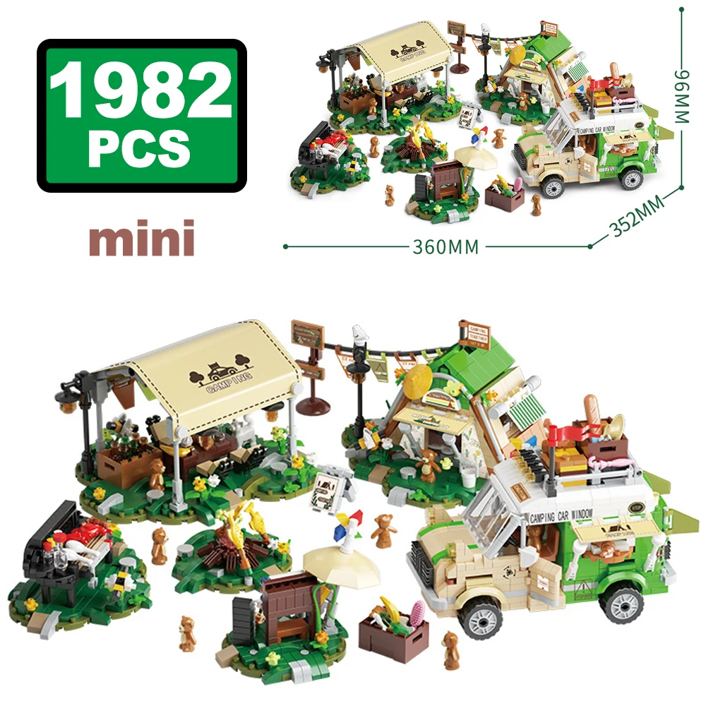 

1982PCS Campsite Camping Truck Car Model Building Blocks City Vehicle Barbecue Picnic Bonfire Bricks Toys for Teenagers DIY Gift