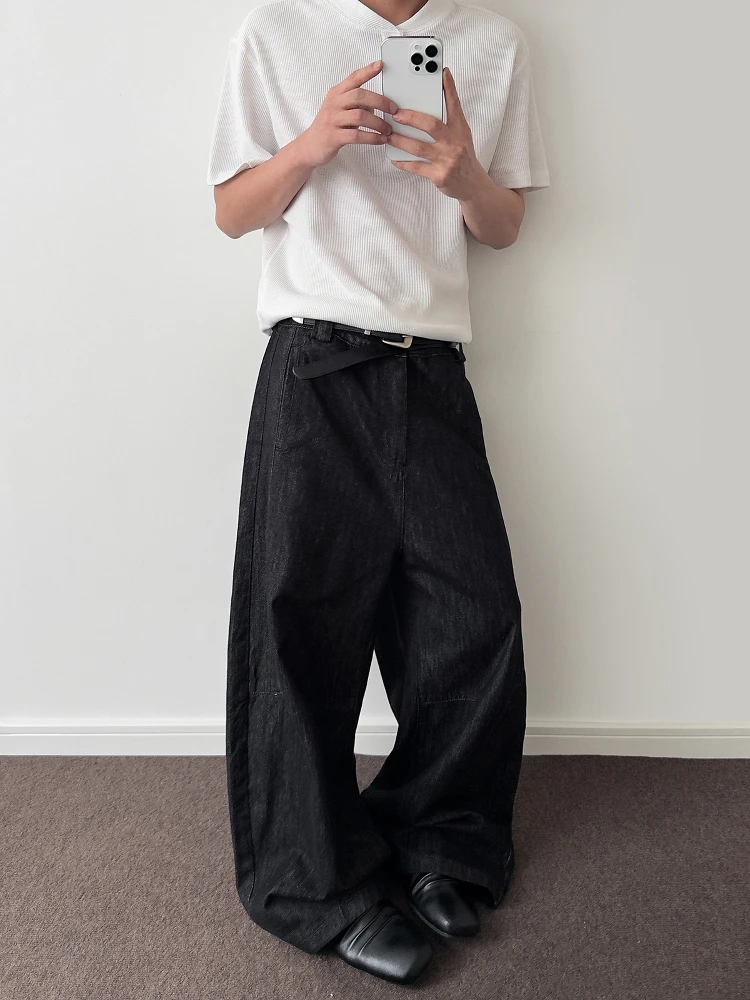 الأمريكية الرجعية الدنيم الرجال واسعة الساق جينز غير رسمي Bla المنجل السراويل الشباب العصرية السراويل الطويلة مستقيم قطع فضفاض صالح الجينز #5