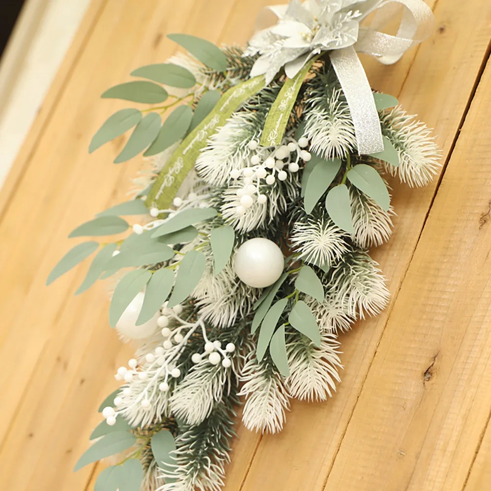 Botín de lágrima de Navidad Artificial con flor de baya y adornos de bola para puerta delantera, interior y exterior, decoración de Navidad para el hogar